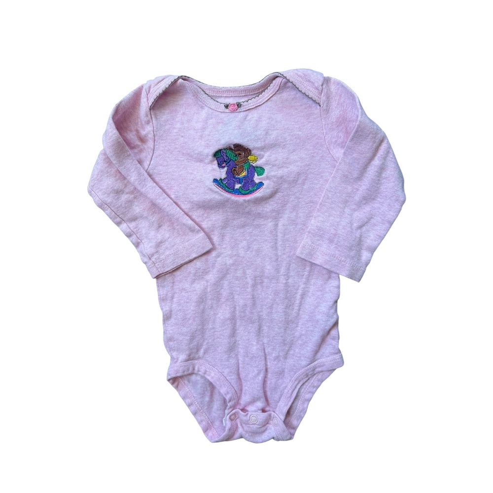 Carter's VTG embroiderwd Bodysuit girls 12 Months Pink Long Sleeve Pointelle